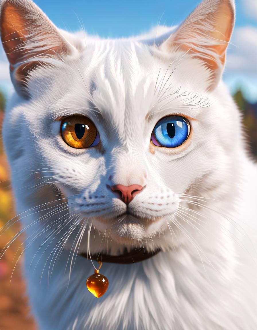 Heterochromatic White Cat Rendered in Unreal Engine