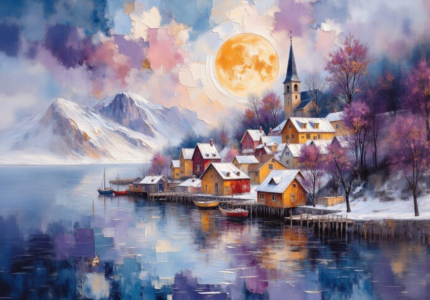 Luminous Impressionist Watercolour of Norwegian Coastal Haml...