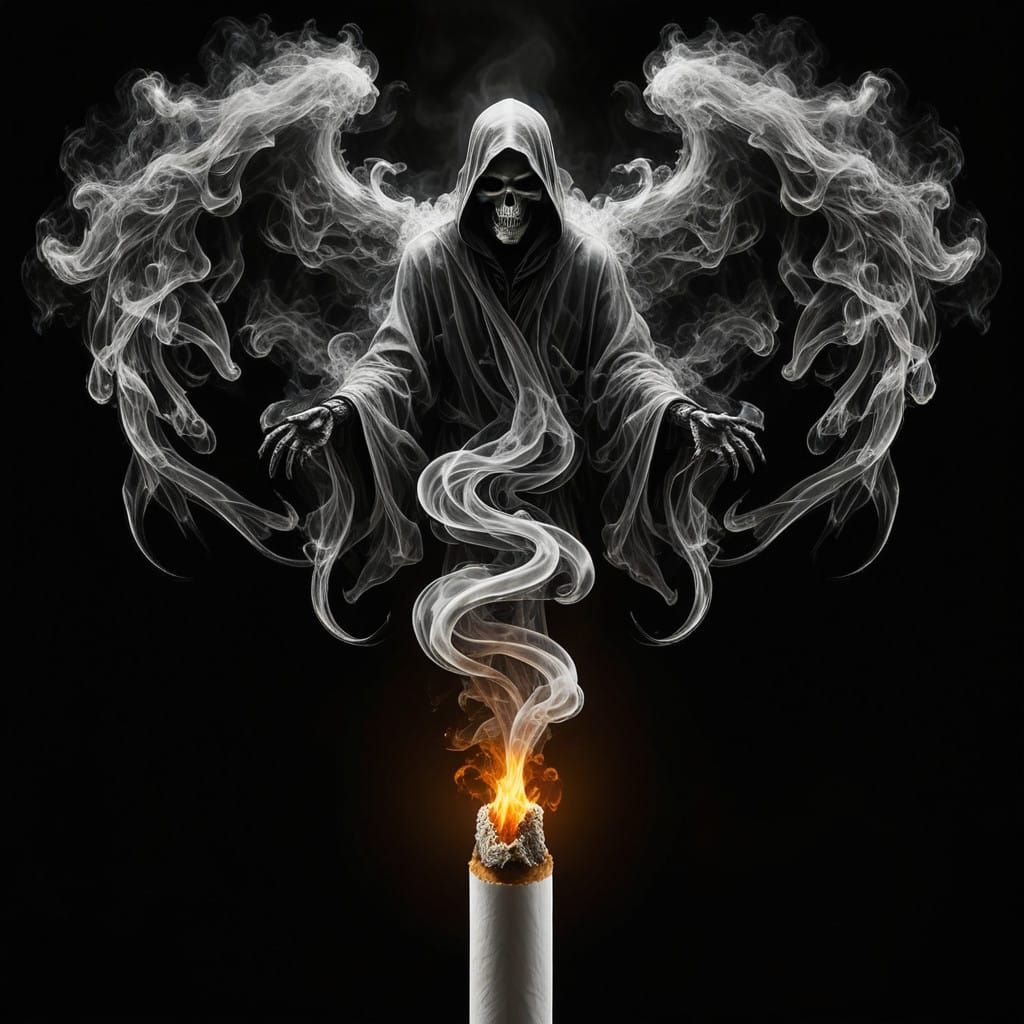 Spectral Grim Reaper Emerges from Burning Cigarette Smoke