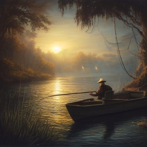 A mystical cabin nestled by a lake in the woods