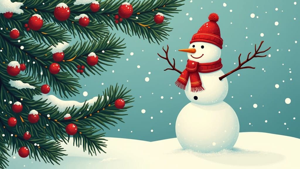 Vibrant Pop Art Snowman Among Winter Branches