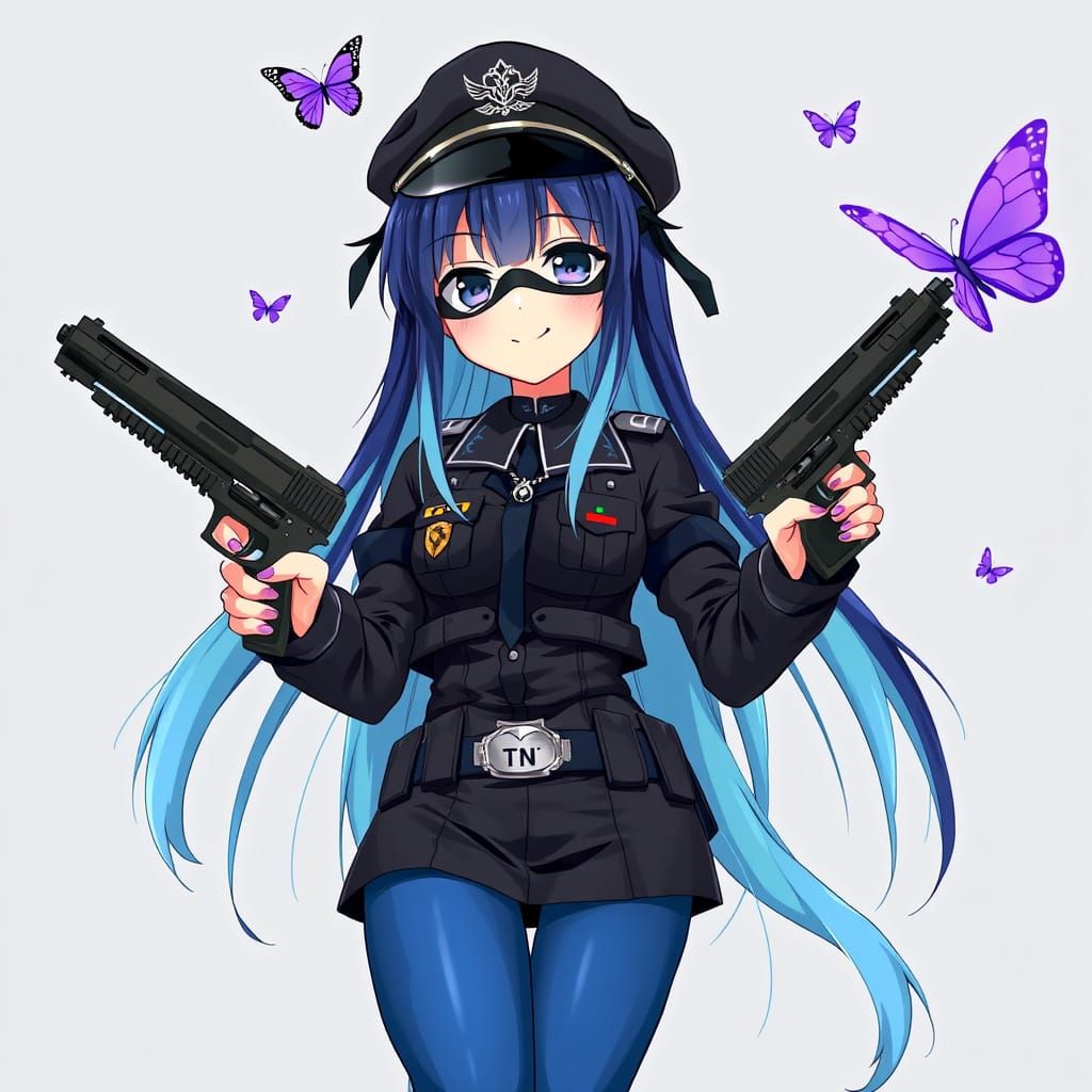 Anime Girl Controlled by a Purple Butterfly in Cyberpunk Sty...