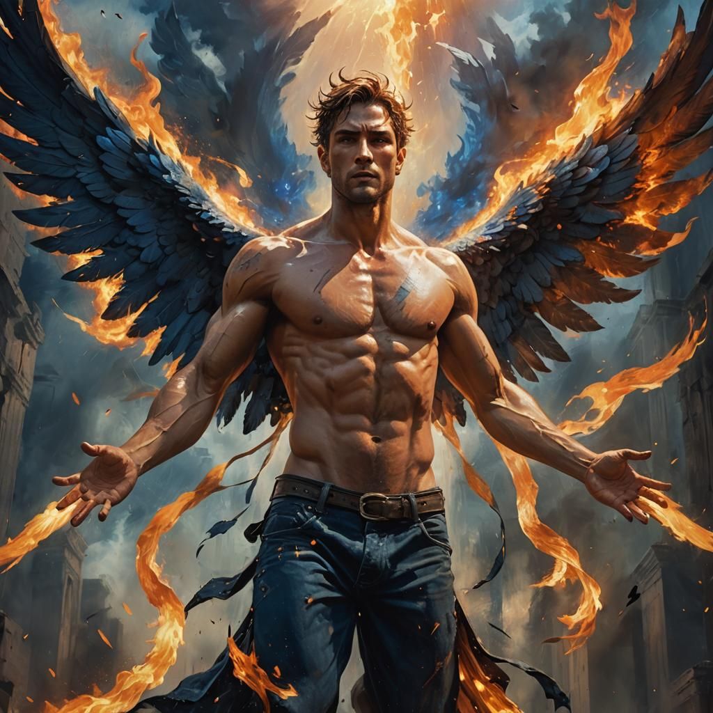 Fallen Angel in Dark Fantasy Art Nouveau Style