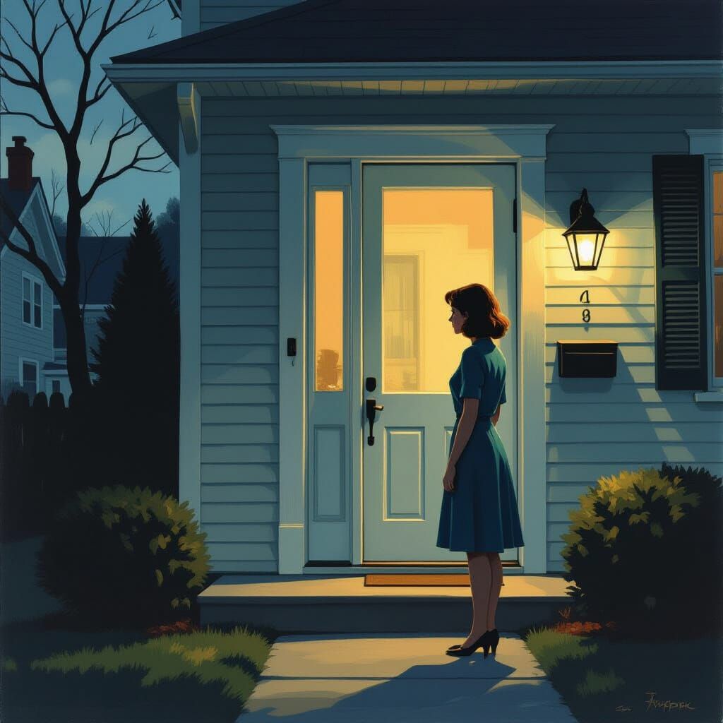 Woman at Door in Edward Hopper Style