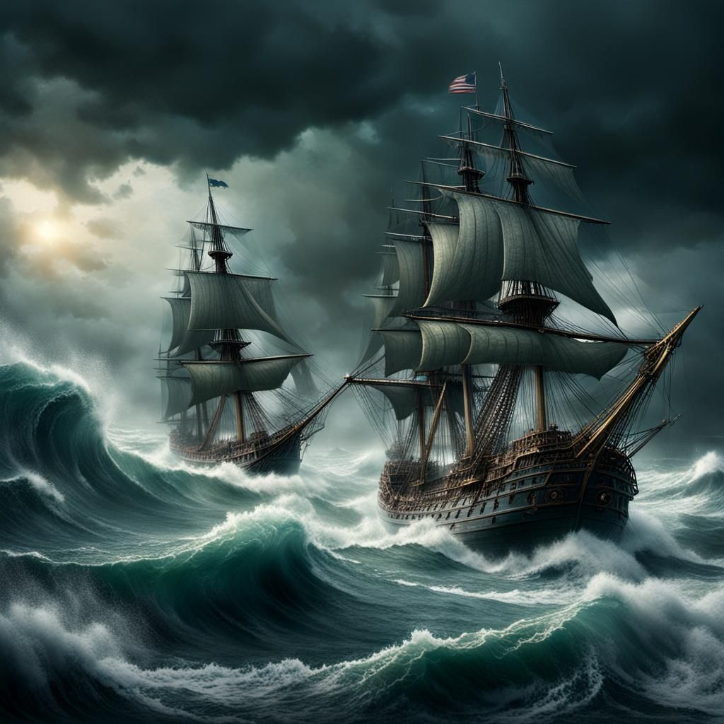 Warship Sails Through Stormy Seas: Digital Matte Painting