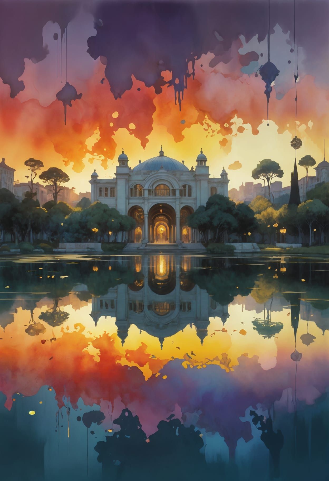 Art Nouveau Watercolor Architecture in Pastel Colors