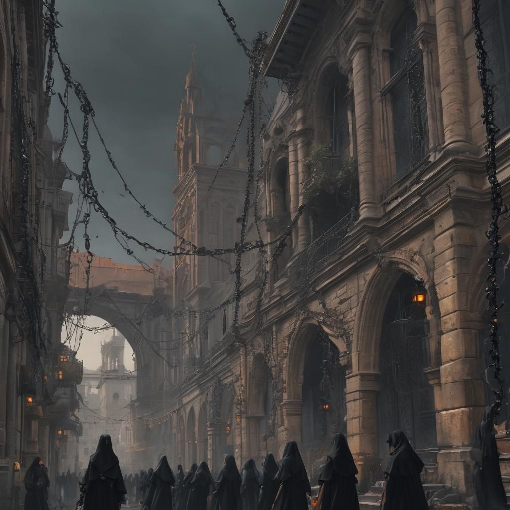 Dark Fantasy Nuns in Plague-Ridden Cityscape, Catholicpunk C...