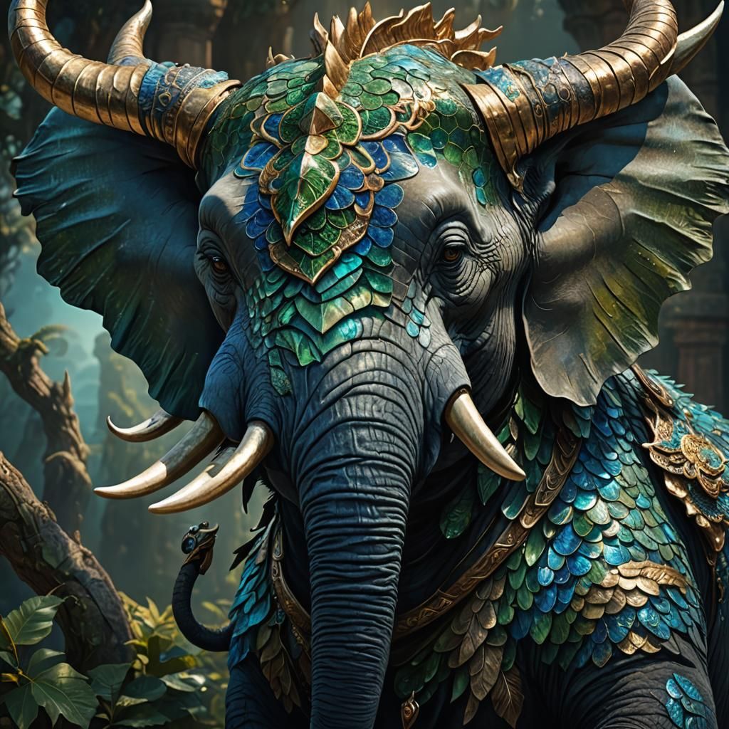 Dragon Scale Elephant Portrait in Digital Matte Painting