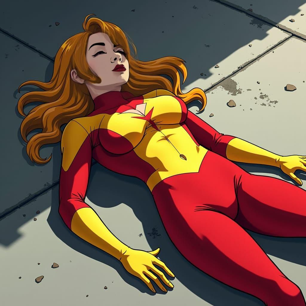 Defeated Firestar in Anime Style on Pavement