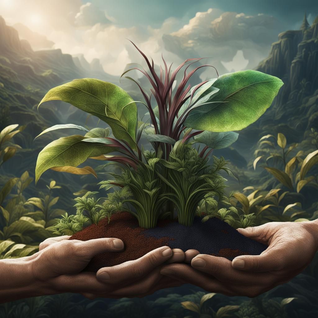 Person Holding Plant: Detailed Matte Painting