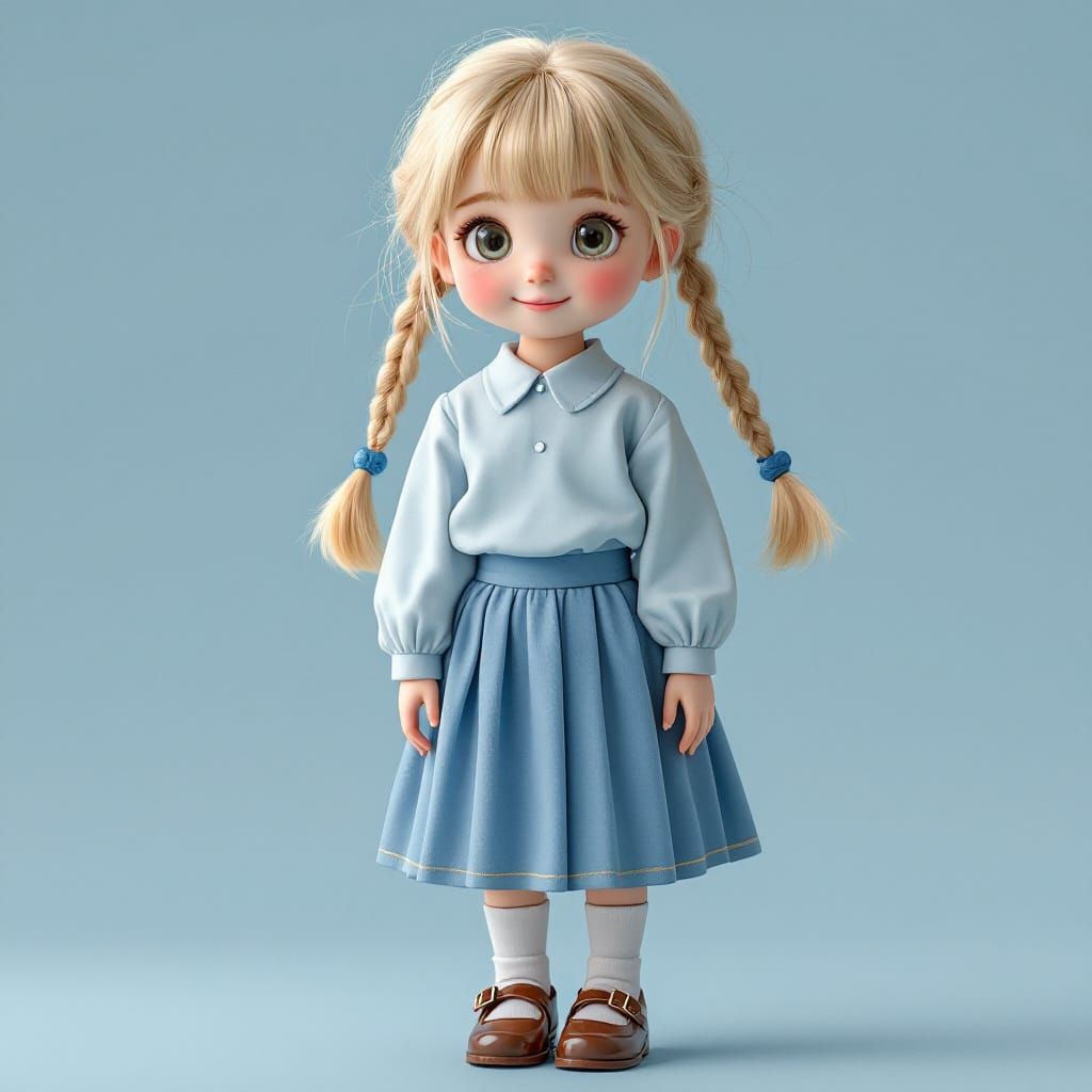 Sweet Schoolgirl with Braided Pigtails in Fantasy Setting