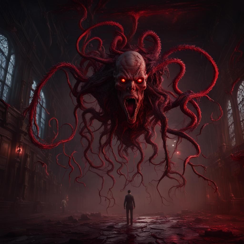 Eldritch Horror Devouring Scientist: Dark Fantasy Art