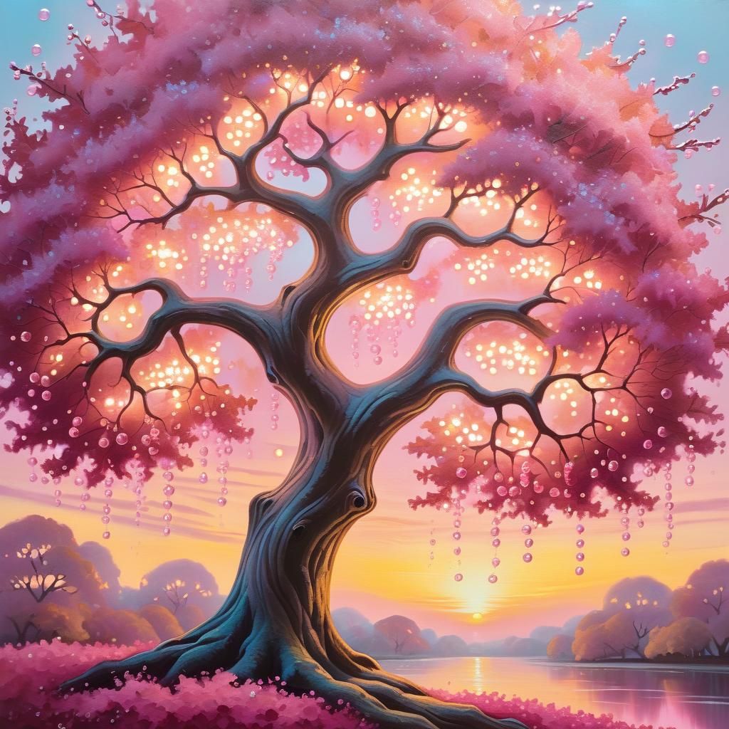 Pink Bubble Tree in Impressionist Fantasy Art