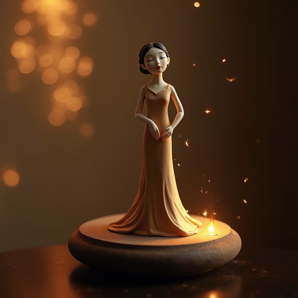 Clay Figurine of Woman in Rembrandt Lighting