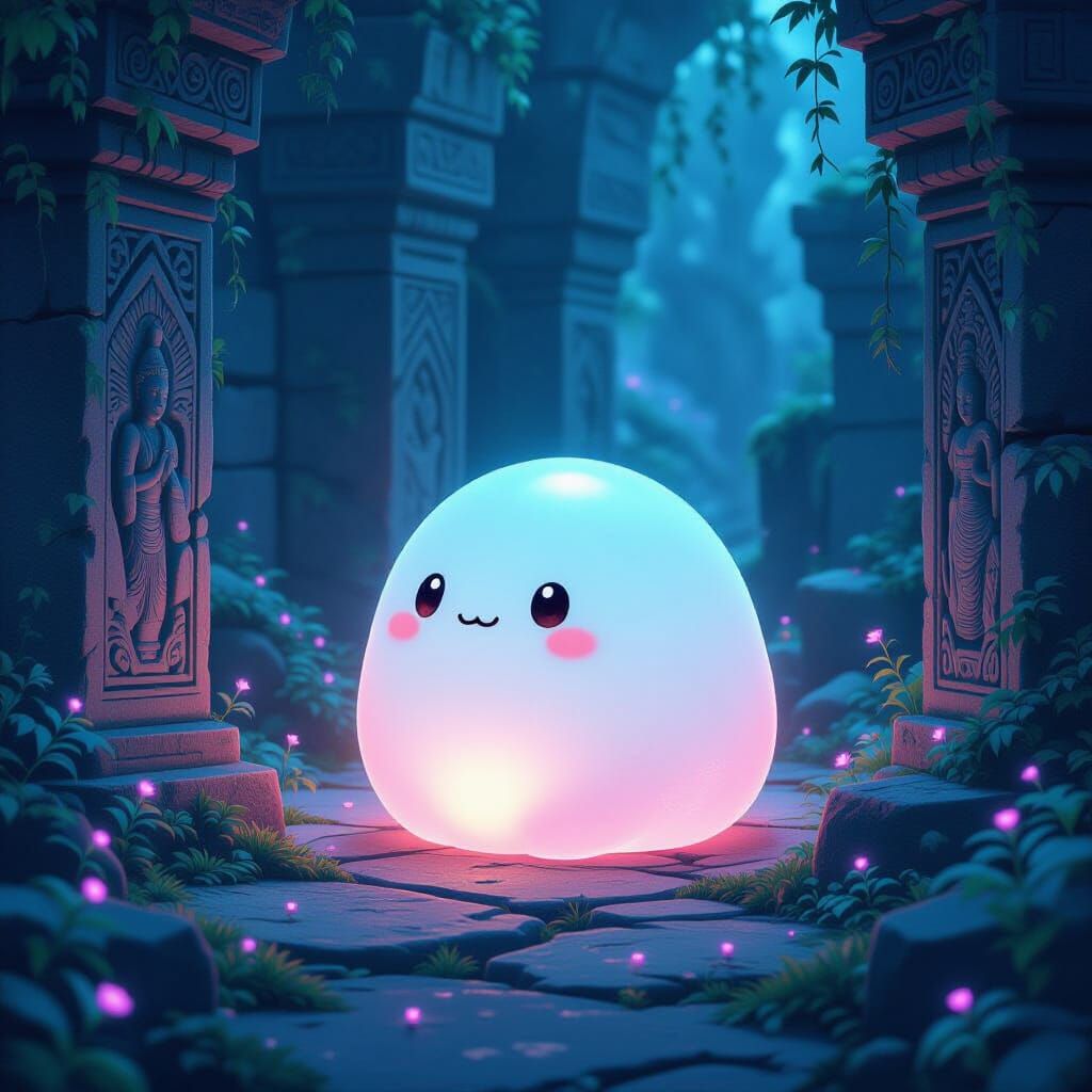 Glowing Slime in Ancient Temple Ruins, Ghibli & Surrealist S...