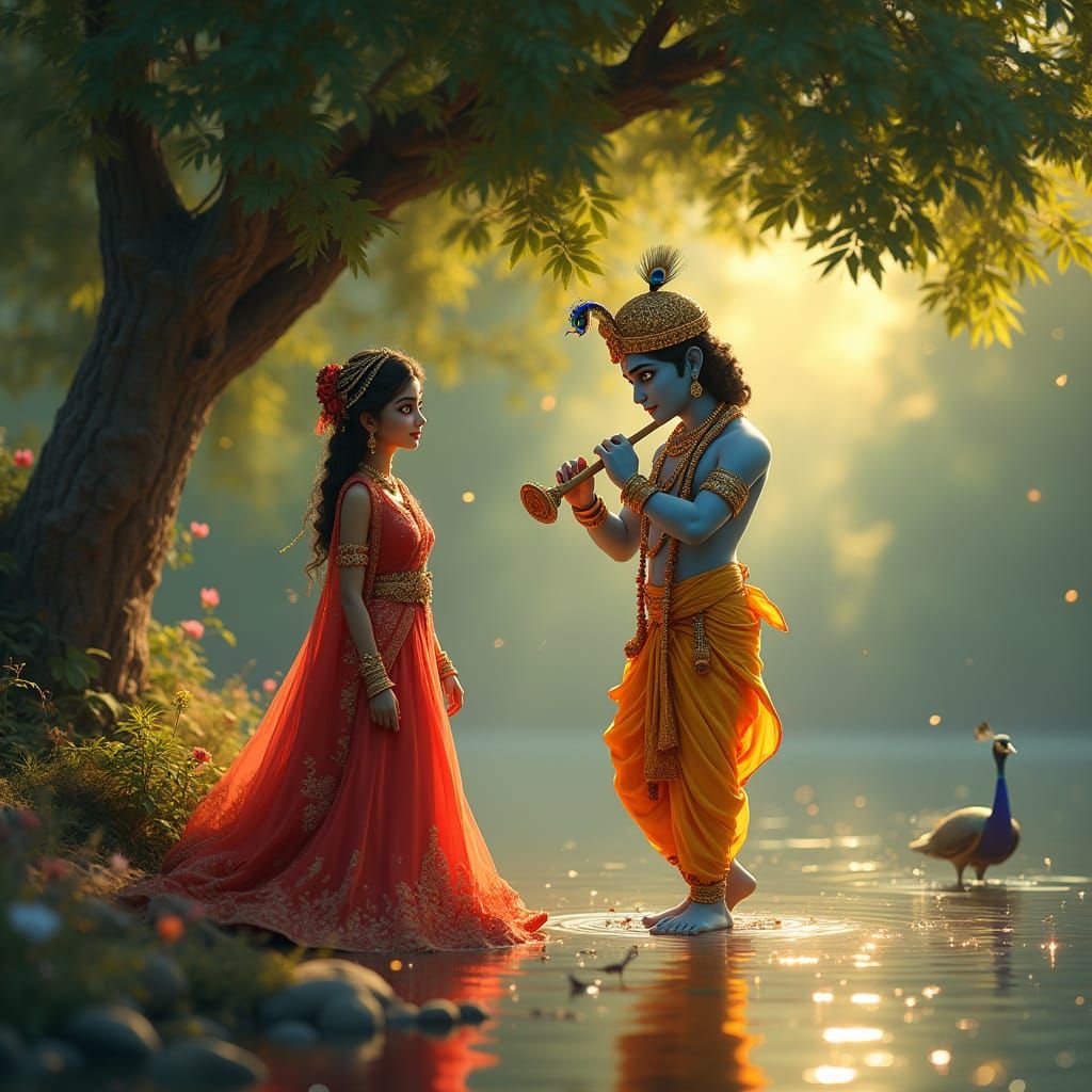 Radha and Krishna's Divine Dance: A Pixar-Style Animation