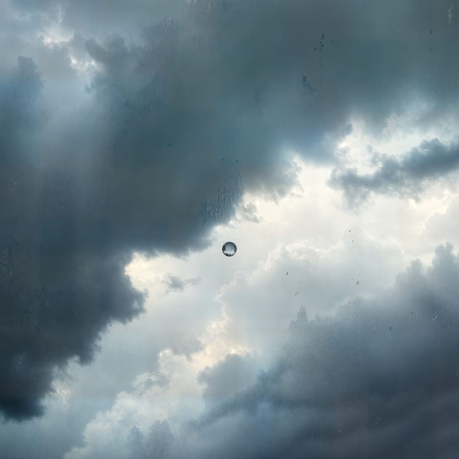 Stunning Rain Drop Falls Through Majestic Gray Sky in Digita...