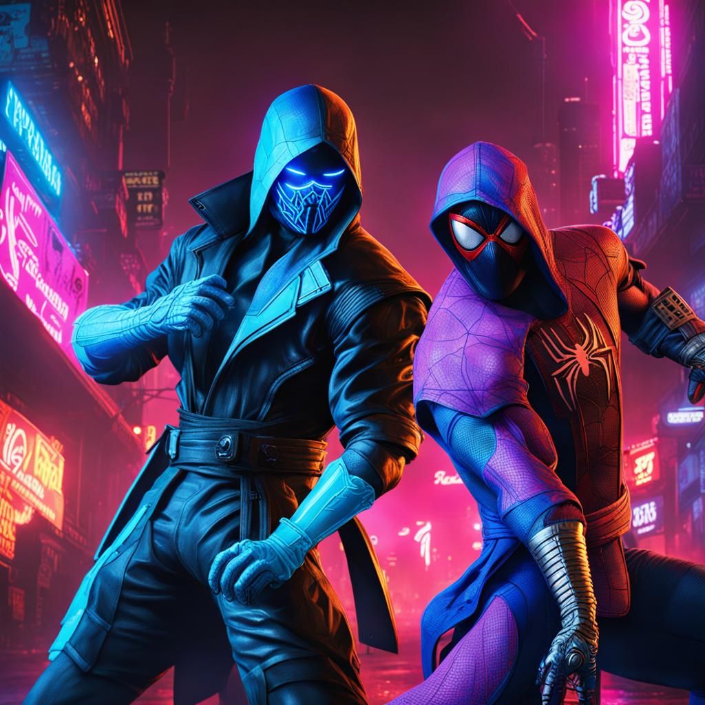 Sub-Zero vs Spider-Man in Cyberpunk Battle