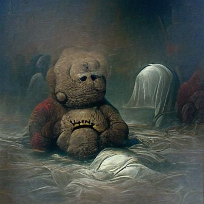 Sad Teddy Bear in Gothic Horror Style