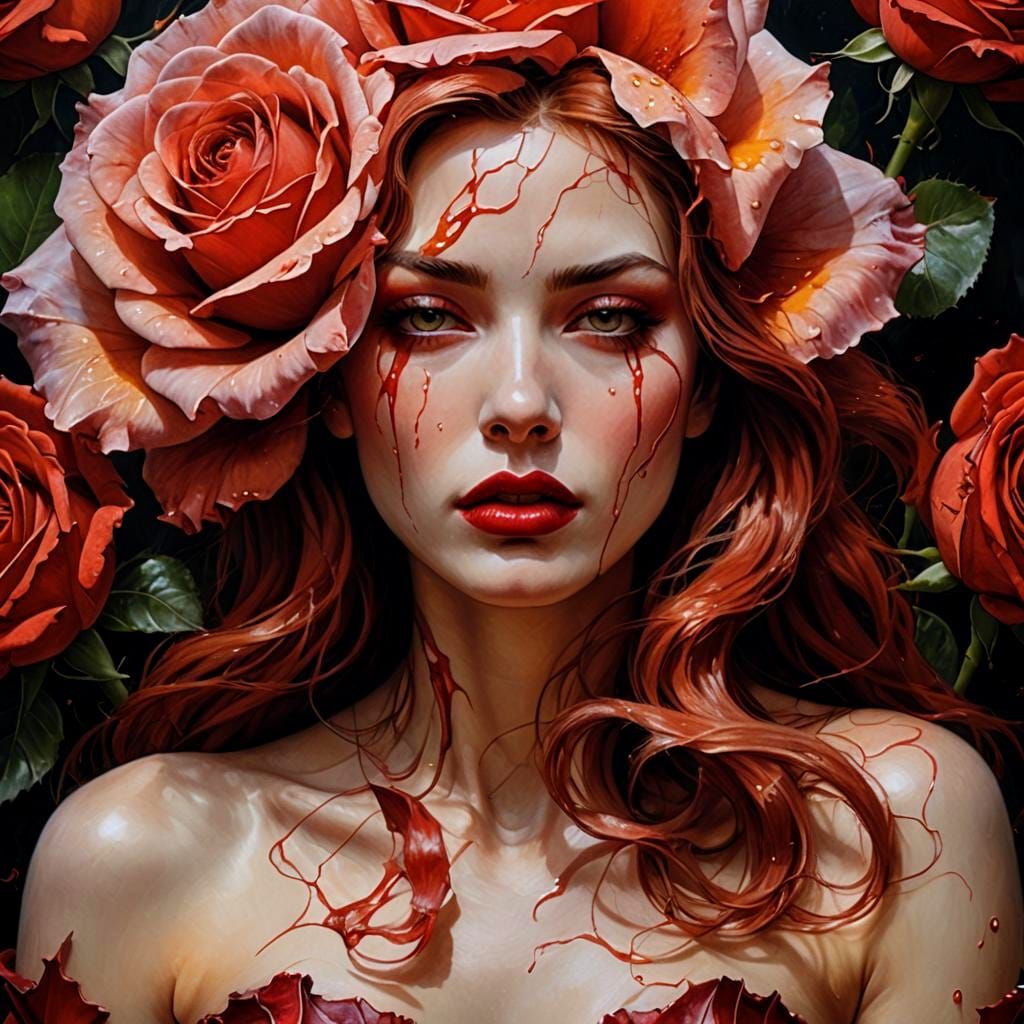Torso of Woman Emerging from Rose Petals