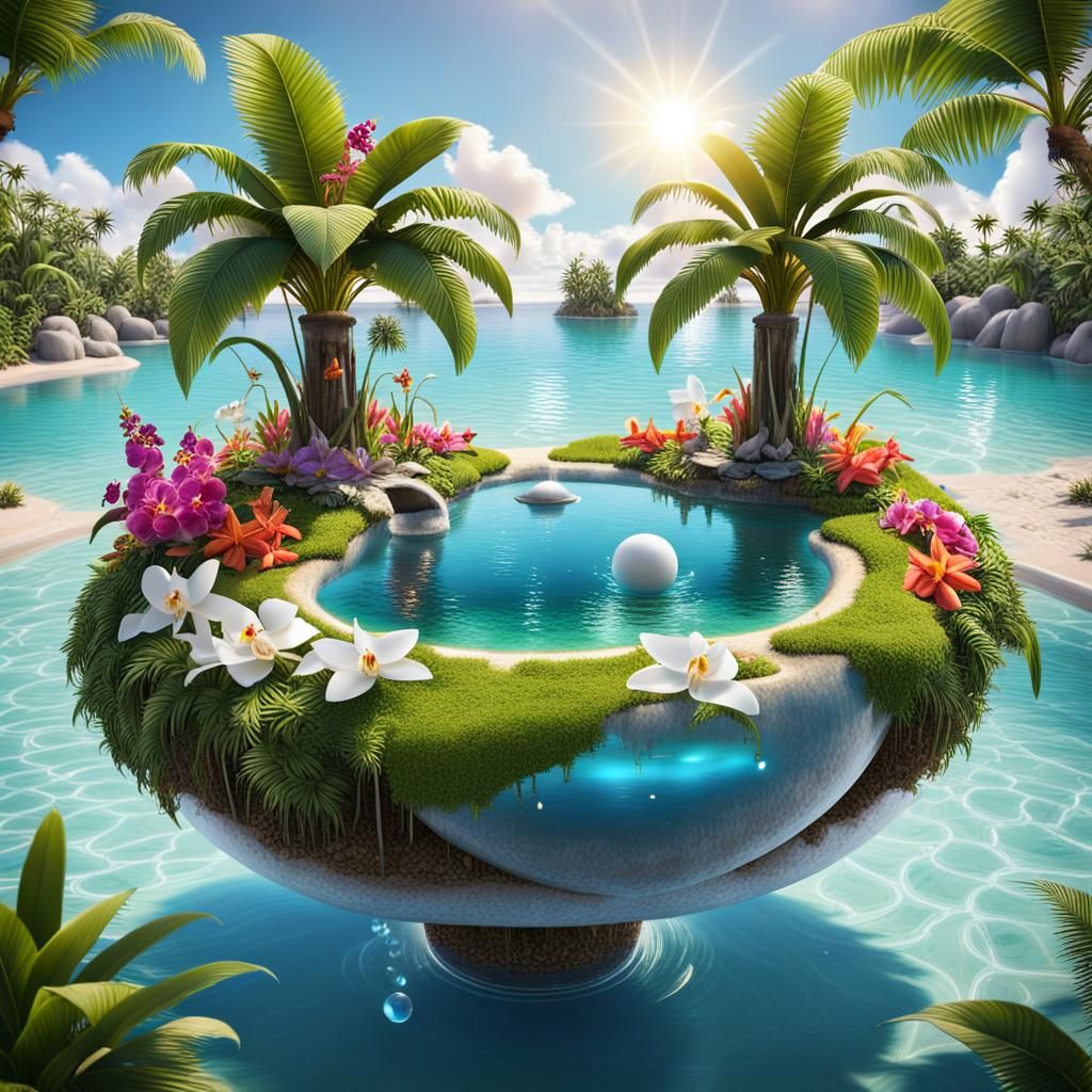 Utopian Floating Tropical Island Oasis in 3D