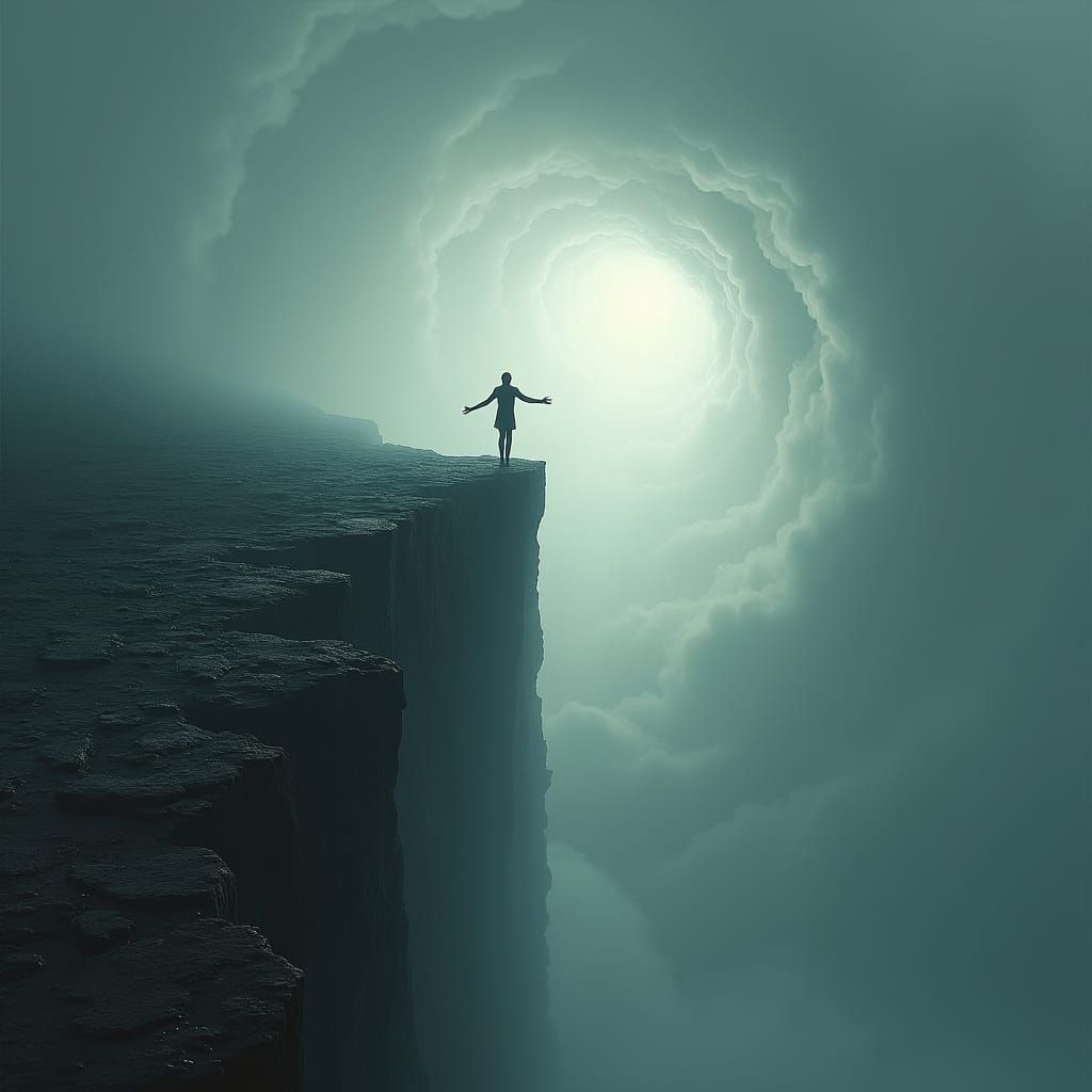 Cliffside Figure Reaching for Freedom