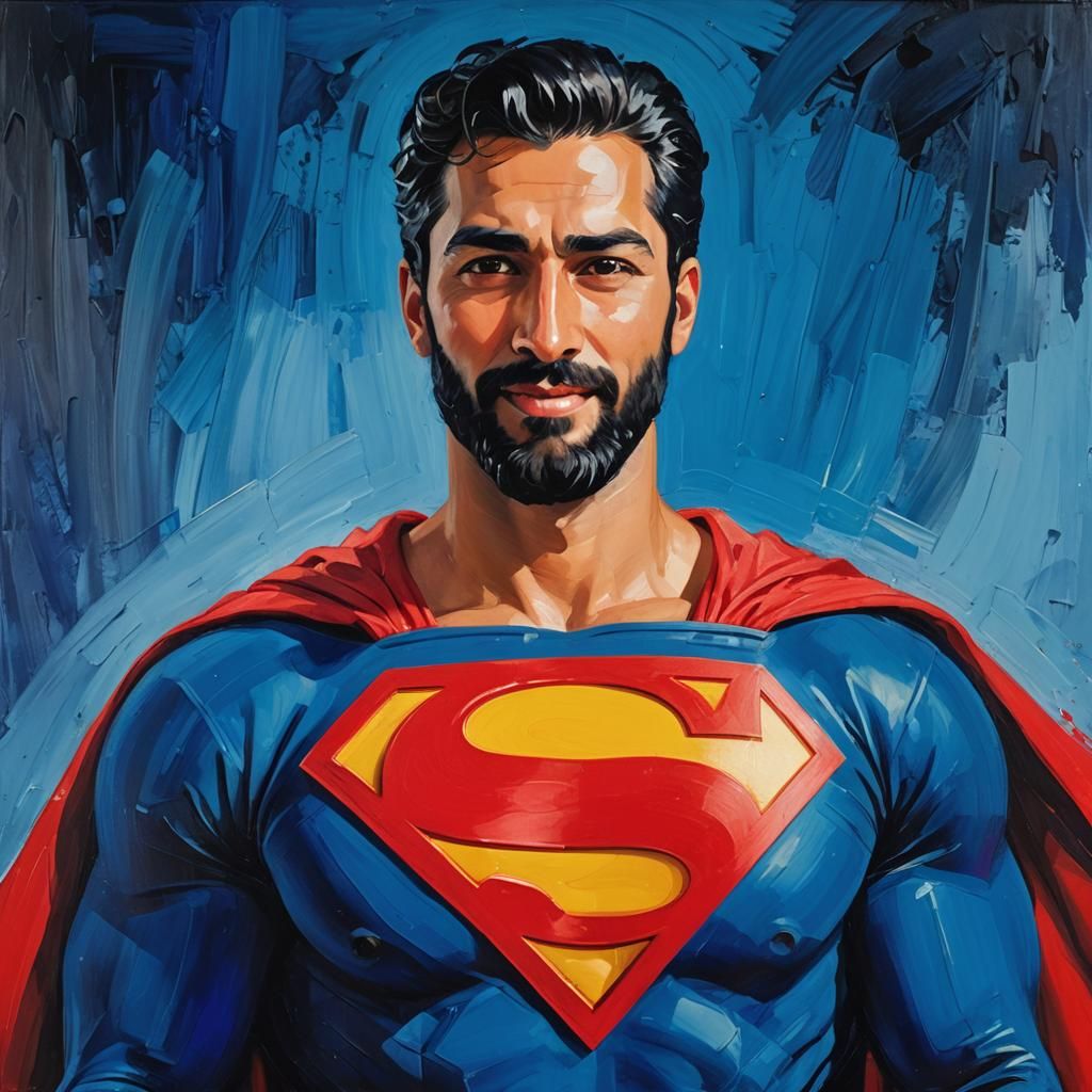 Bearded Superman Laughing in Neo-Impressionist Style