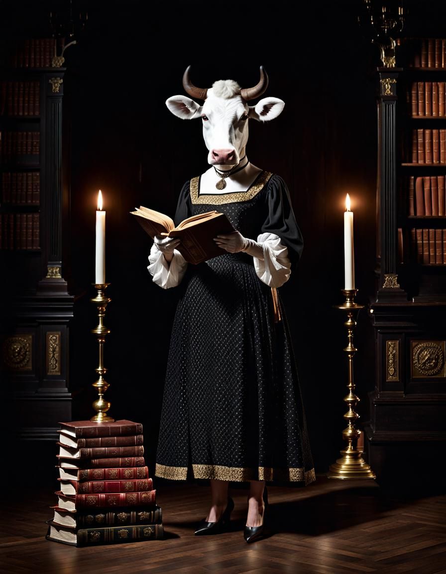 Anthropomorphic Cow Gives Keynote Speech, Vintage Portrait