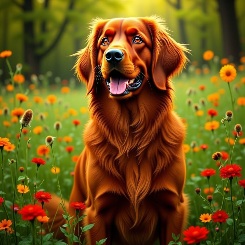 Irish Setter in Meadow, Soft Natural Light