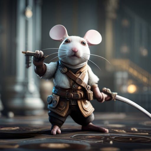 White Clockwork Mouse in 3D Game Style