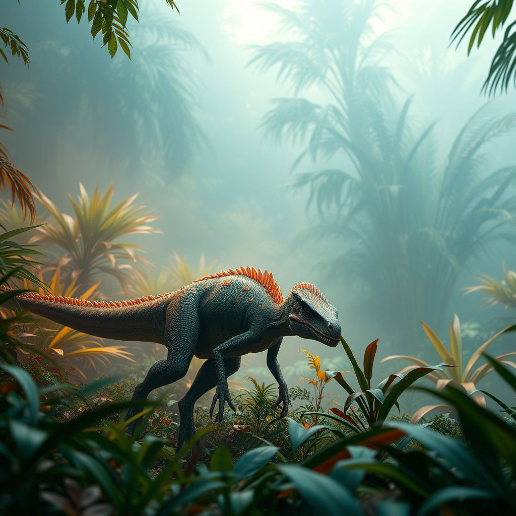 Emerald Velociraptor Hunt in Lush Rainforest