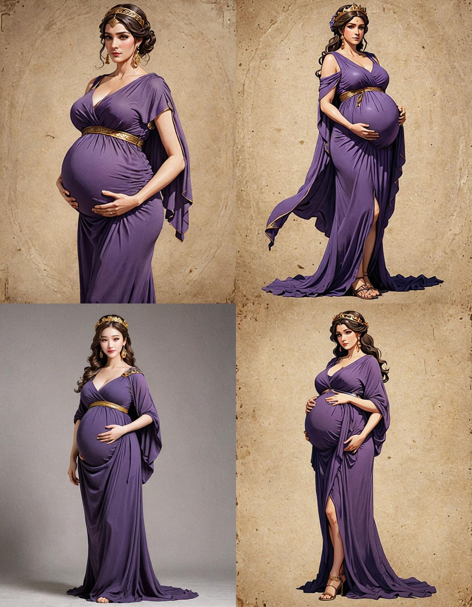 Cartoon Pregnant Greek Woman in Purple Dress