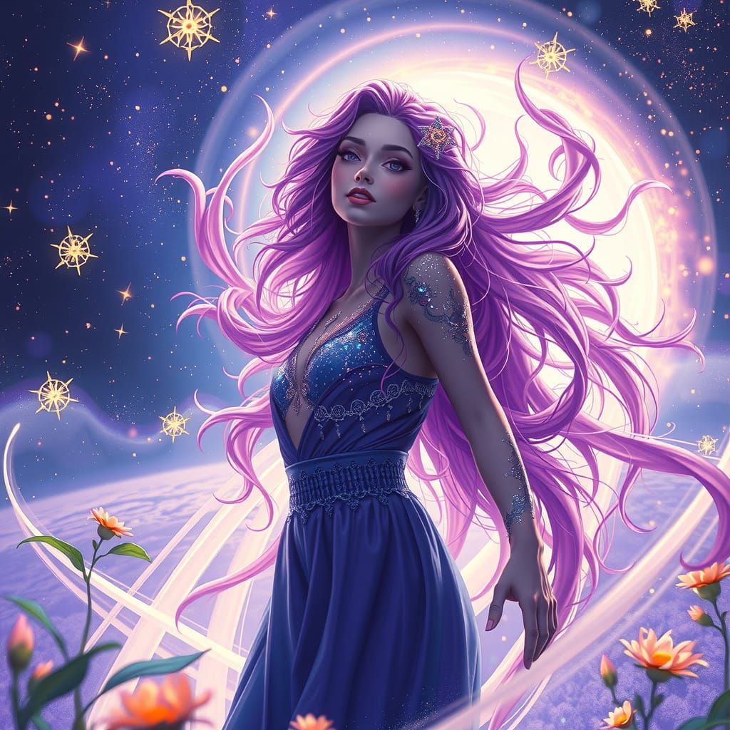 Ethereal Fantasy Goddess in Vibrant Purple Hues