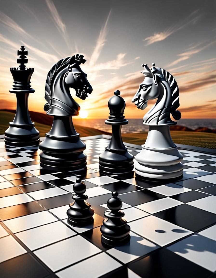 chess pieces on a black and white chess dance floor