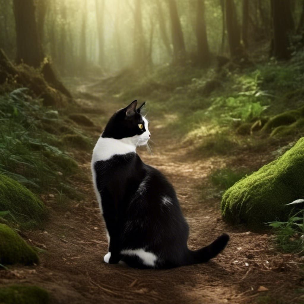 Magical Forest Trail with Cats in Matte Painting