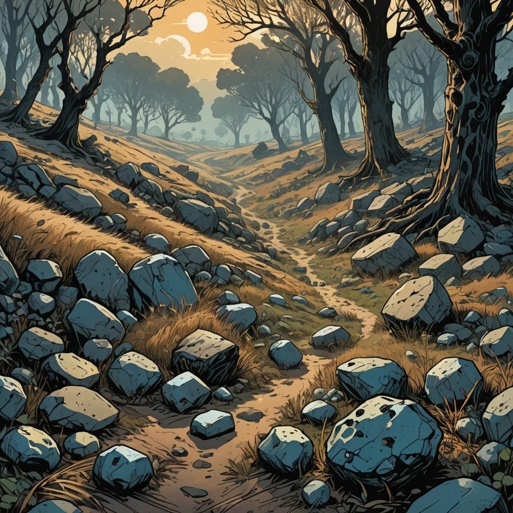 Earthy Stone Landscape in Comic Book Art Style