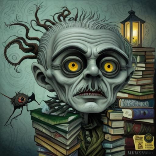 Disturbing Zombie Librarian in Art Brut Style