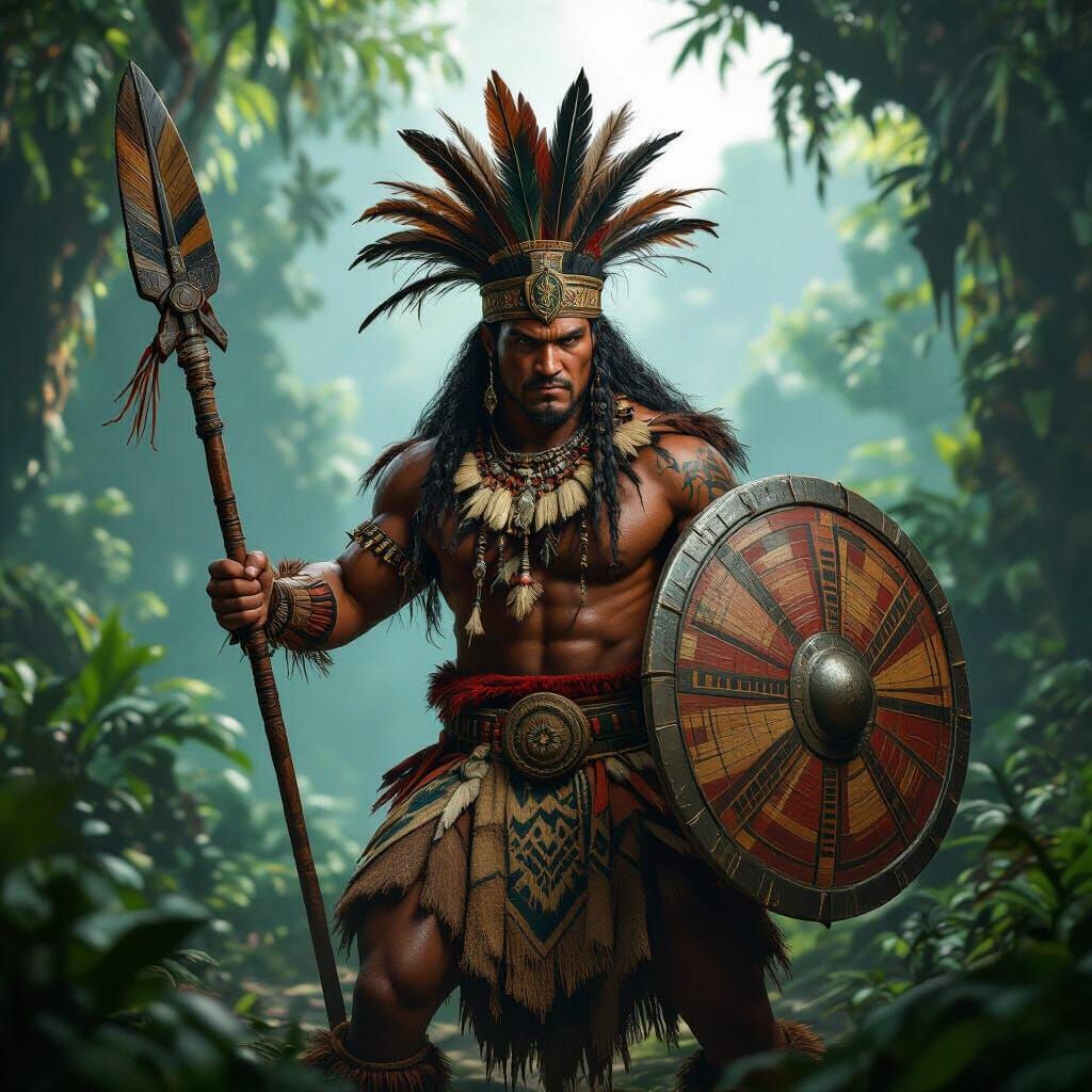 Samoan Warrior in Mystical Jungle, Matte Painting