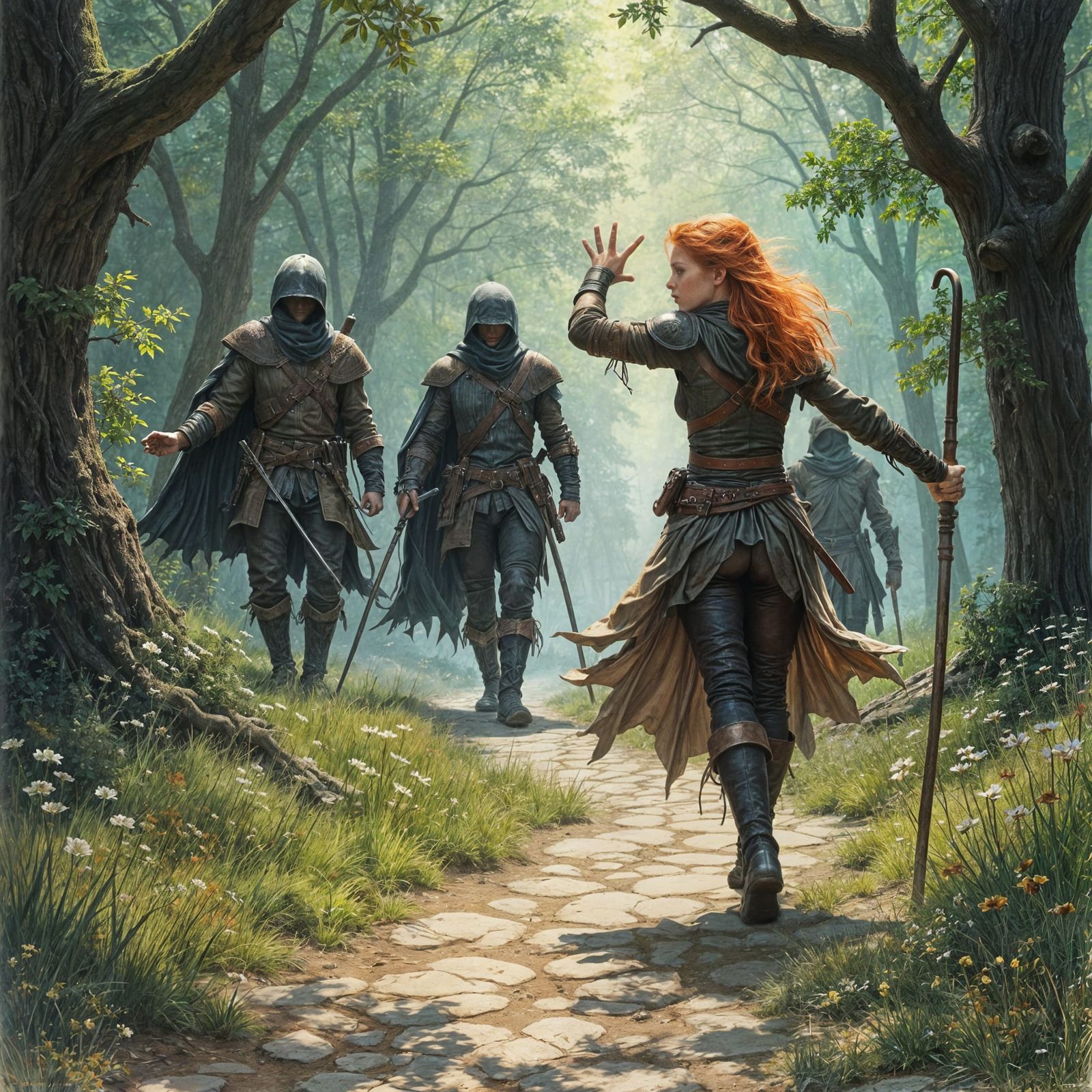 Ginger Adventuress Fighting Bandits: Luis Royo Style