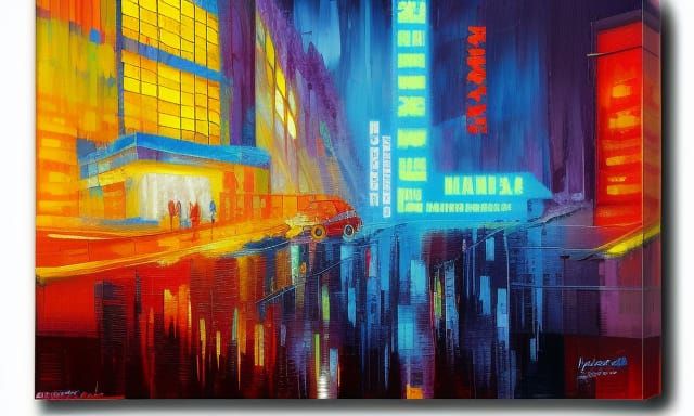 Cyberpunk Cityscape in Neo-Impressionist Oil Painting Style