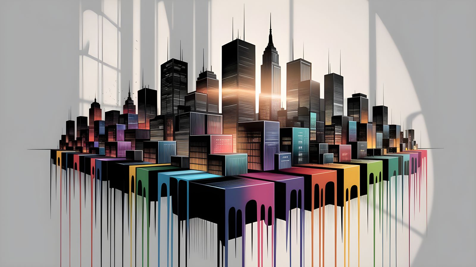 Geometric Cityscape at Sunset