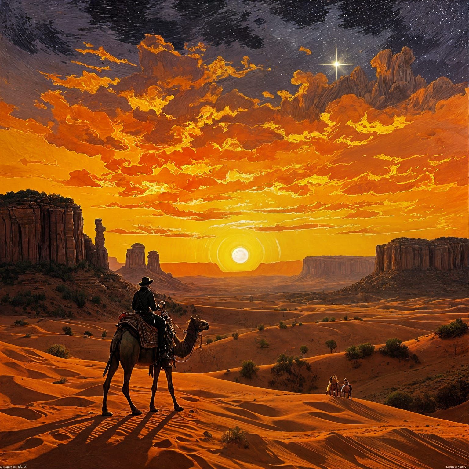 Desert Traveler at Dusk: Impasto Painting