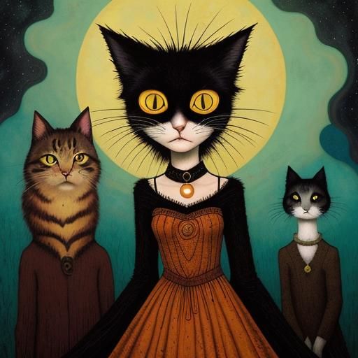 Dreamlike Woman-Cat in Art Brut Style
