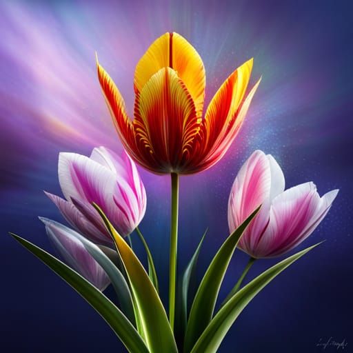 Intricate Crystal Tulip Reflecting Sunlight in Garden