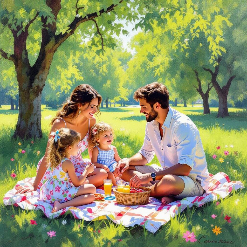 Impressionist Family Picnic in the Park