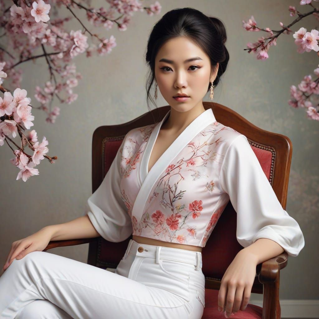 Geisha in Modern Attire with Vibrant Pastels