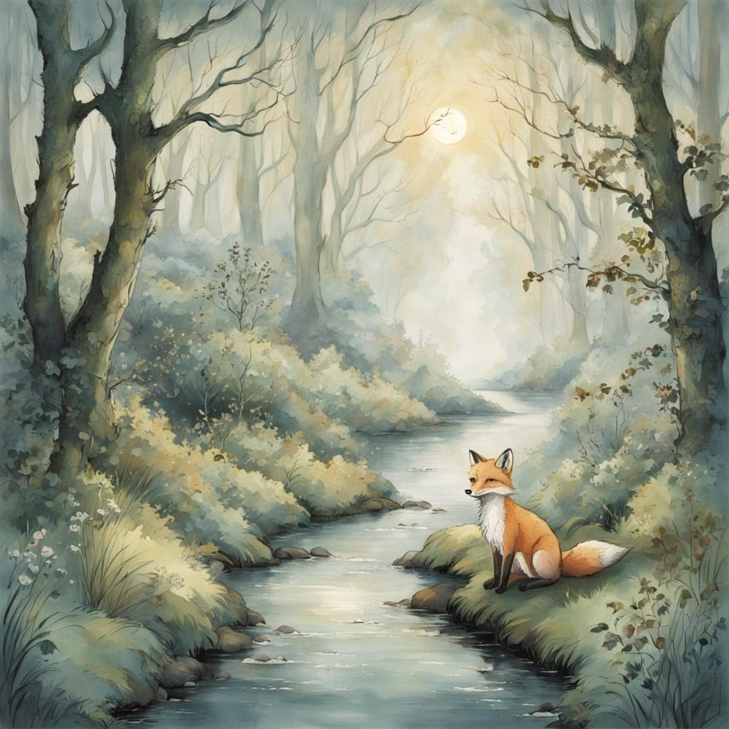 Ethereal Spirit Fox in Dreamy Watercolor Style