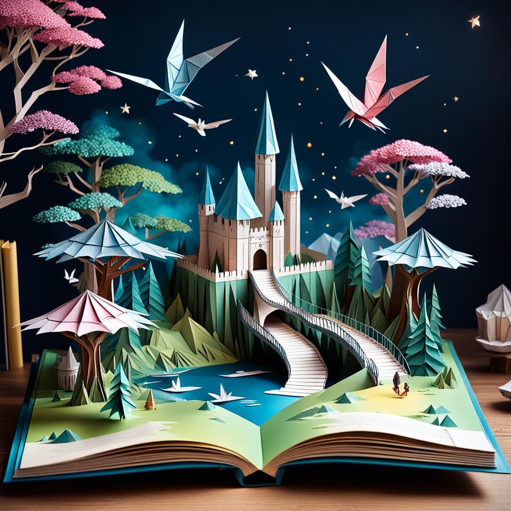 Magical Fantasy Pop-Up Book in Origami Style