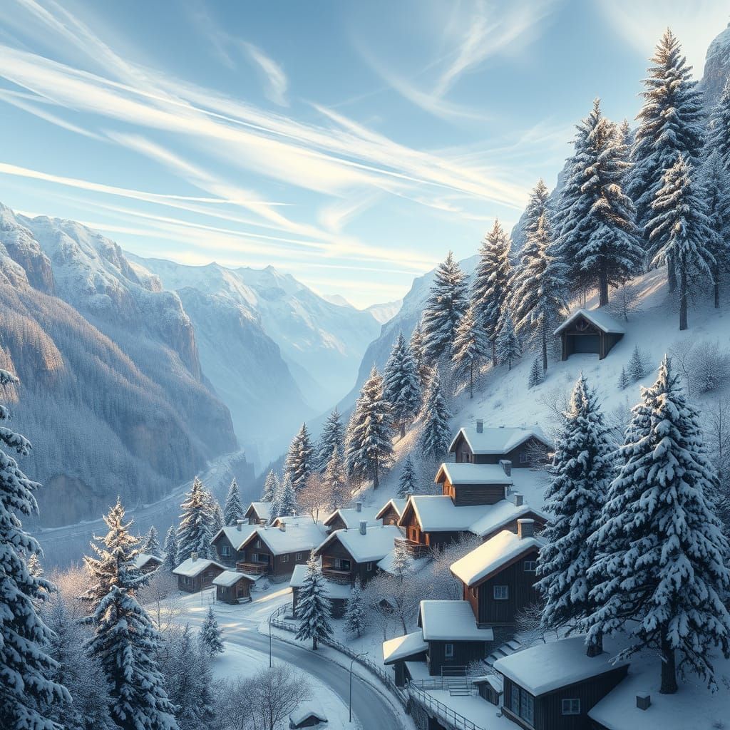 Snow-Covered Scandinavian Village in Epic Cinematic Style