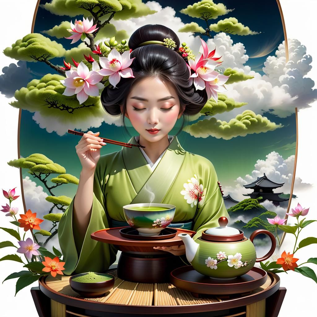 Serene Japanese Woman's Matcha Tea Ceremony